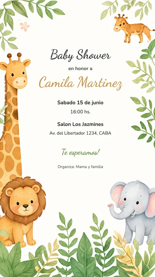 Preview de invitación estilo Safari Animalitos